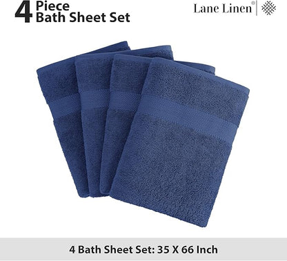 LANE LINEN 100% Cotton Bath Sheets 4 Pack (35"x66") - Fade Resistant, Machine Washable, Soft & Highly Absorbent - Hotel Quality, Extra Large Bathroom Towel Sets - Ideal for Family, Guests - Navy Blue