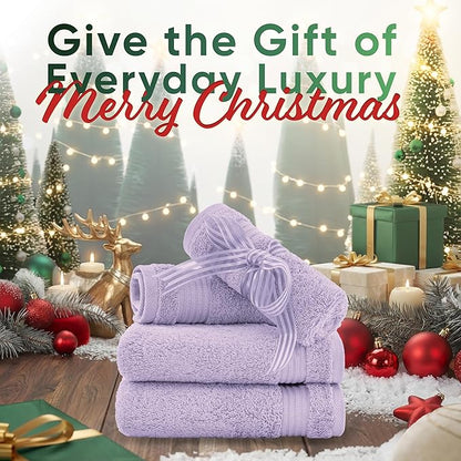 American Veteran Towel, 100% Cotton Turkish Washcloths for Bathroom Essentials 4 Pack, Soft Absorbent Wash Cloths Quick Drying Small Towels Washrags, Lilac