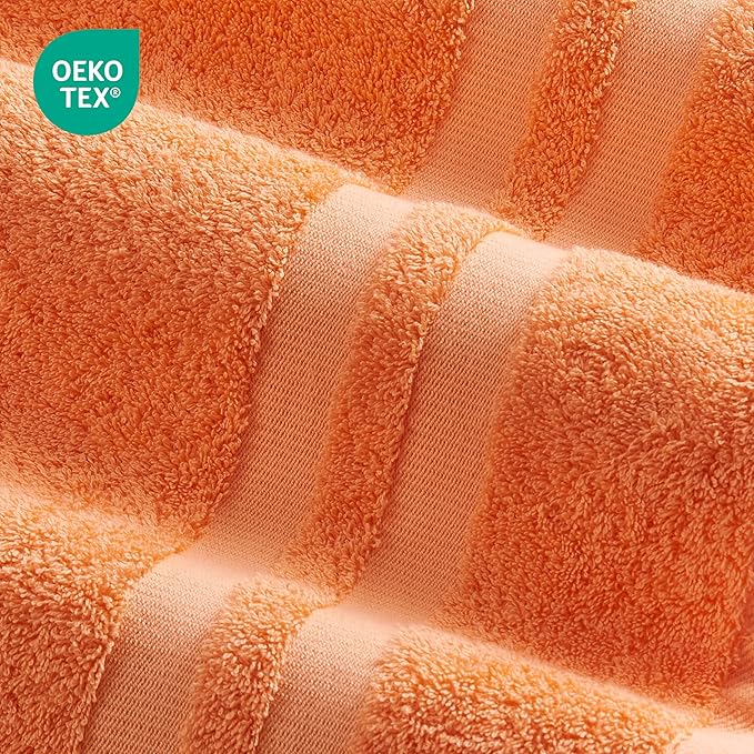 Premium 6 Piece Towel Set, 2 Bath Towel, 2 Hand Towels, 2 Washcloths, 100% Turkish Cotton Soft Absorbent Towels (Orange, 6 Piece Towel Set)