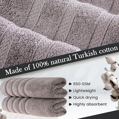 HALLEY Turkish 2 Pack Premium Bath Towels (2 Pieces) 650 GSM Highly Absorbent Super Soft 100% Cotton - 2 Bath Towels (Gray)