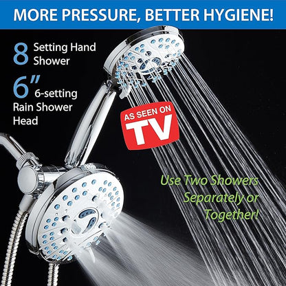 Hotel Spa AquaCare for California As-Seen-On-TV High Pressure Handheld Rain 50-Mode 3-Way Shower Head Combo, Anti-clog Jets, 2-Mode Tub & Pet Power Wash, Wall Bracket, 6 ft. Hose