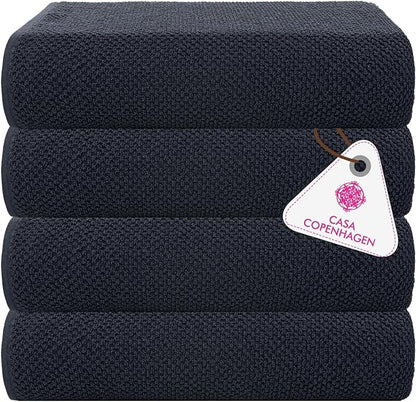 CASA COPENHAGEN Popcorn Textured 4 Pieces Bath Towel Set- Navy Blue, 550 GSM 4 Bath Towel Rough & Tough Use Cotton Towels Gift Set for Bathroom