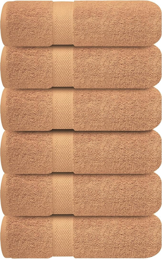 Infinitee Xclusives Beige Hand Towels for Bathroom - Set of 6 (16x28 inches) 600 GSM, 100% Cotton Ultra Soft, Quick Drying, Hotel Quality Hand Towel Set (Cosmic Sand)