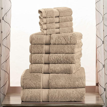 Superior Egyptian Cotton Pile 10 Piece Towel Set, Includes 2 Bath, 4 Hand, 4 Face Towels/Washcloths, Ultra Soft Luxury Towels, Thick Plush Essentials, Guest Bath, Spa, Hotel Bathroom, Latte