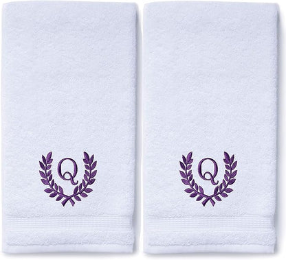 Decorative and Monogrammed Hand Towels for Bathroom Kitchen Makeup | Personalized Gift for Wedding-Bridal | Roman Font Custom Luxury Turkish Towel | Spa Collection, Oversized, 16 X 30 Inch, Set of 2