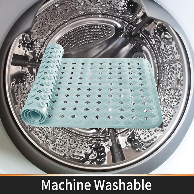 Yimobra Non Slip Bath Mat, Super Strong Suction Cups,34.5"x15.5"Long Tub Mat with Drain Holes, Machine Washable Fast Draining Shower Mats, Bathroom Essentials,Mint Green