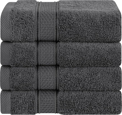 American Soft Linen Salem Washcloth Sets, 4 Piece Luxury 600 GSM 100% Cotton Washcloths for Bathroom, 13x13 inches Washrags Premium Quality Hand Face Towels, Dark Gray
