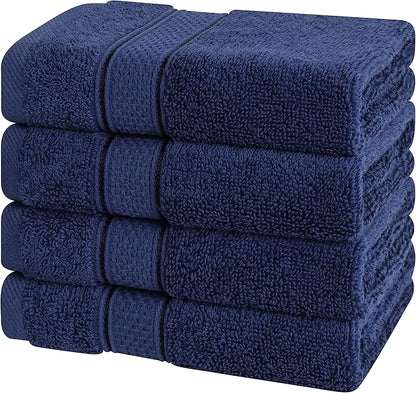 American Soft Linen Salem Washcloth Sets, 4 Piece Luxury 600 GSM 100% Cotton Washcloths for Bathroom, 13x13 inches Washrags Premium Quality Hand Face Towels, Navy Blue