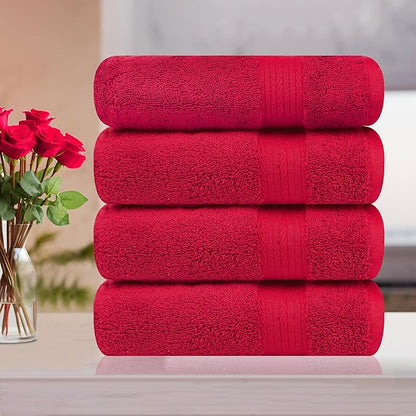 Ample Decor Hand Towel 18 X 28 Inch Pack of 4 600 GSM 100% Cotton, Soft Absorbent Thick Durable Premium Quality, for Hotel, Bathroom, Spa, Daily Use, Gym - Christmas Red