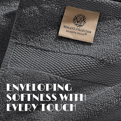 White Classic Wealuxe Grey Hand Towels for Bathroom 12 Pack, Cotton Hand Towel Bulk for Gym, Spa and Salon, Soft Extra Absorbent Quick Dry 16x27 Inch