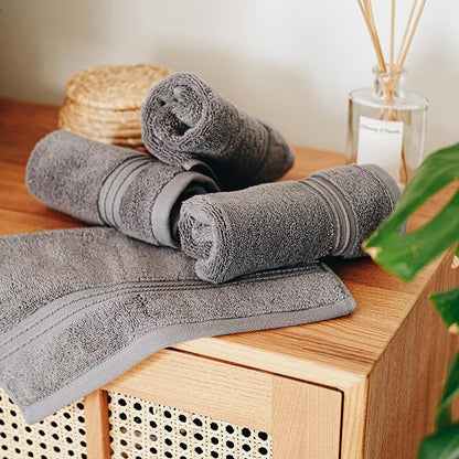 Milara Turkish Super-Plush Wash Cloths Set 4-Piece | Premium 100% Cotton Washcloths Absorbent, Durable with Hanging Loops | Anthracite (Dark Gray) Bath Washcloths, (13 x 13 Inch)