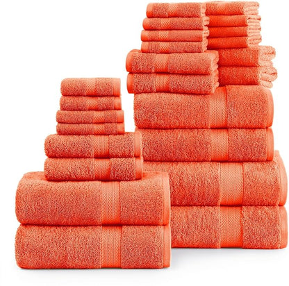 LANE LINEN 100% Luxury Cotton Bath Towel Set - Durable, Quick Dry, Ultra Soft & Highly Absorbent - 4 Bath, 4 Fingertip, 6 Hand Towel, 8 Washcloths, 2 Bath Sheets - Ring Spun Technology - Tiger Lily