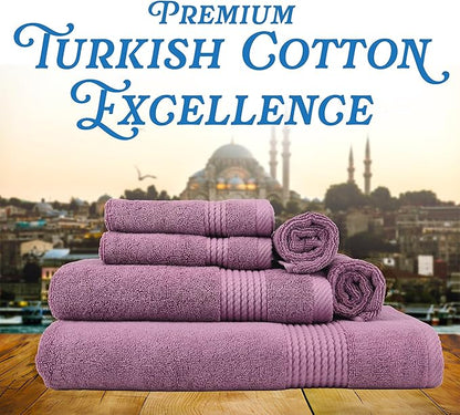 EastNBlue Lara Premium Bath Towel Set 6 Piece - Soft & Highly Absorbent Bathroom Towel Set, 100% Luxury Turkish Cotton, Flannel Bath Towels, 1 Bath Towel, 1 Hand Towel, 4 Washcloths - Damson