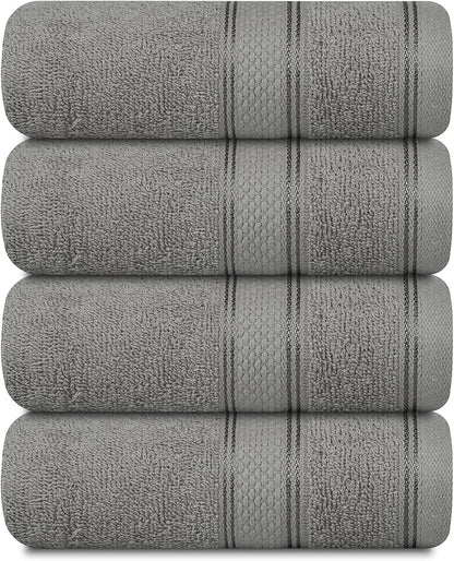 Casa Lino 100% Cotton Hand Towels for Bathroom - Soft, Highly Absorbent & Quick Dry Kitchen Towels - Gym Towel Set - Travel Towel Set - 24" x 16" - Pack of 4 - (Silver Grey)