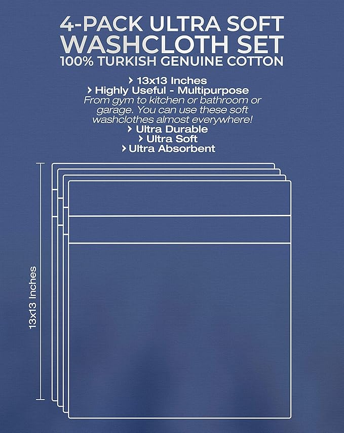 American Veteran Towel, 100% Cotton Turkish Washcloths for Bathroom Essentials 4 Pack, Soft Absorbent Wash Cloths Quick Drying Small Towels Washrags, Sage Green