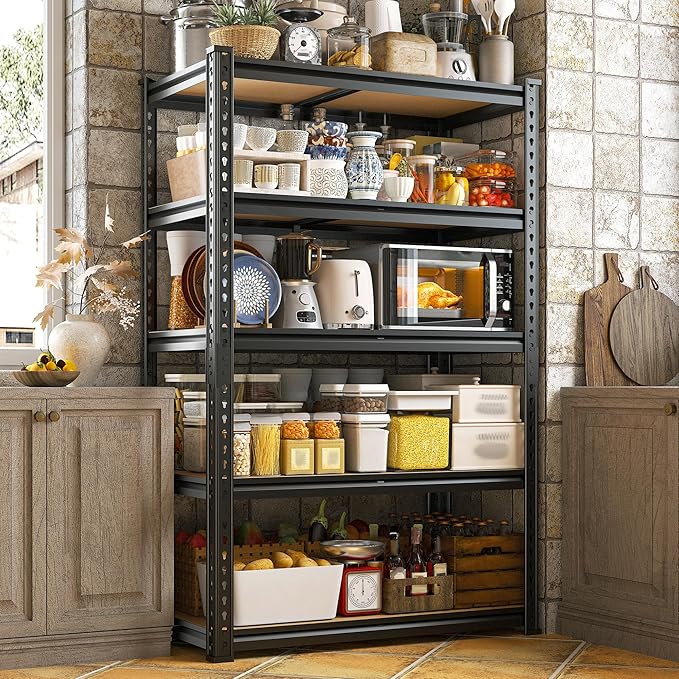 REIBII Storage Shelves 2020LBS Garage Shelving Heavy Duty Metal Shelving 5 Tier Metal Shelf for Garage Pantry Closet Kitchen Basement 28" W x 12" D x 59.8" H, 4 Pack