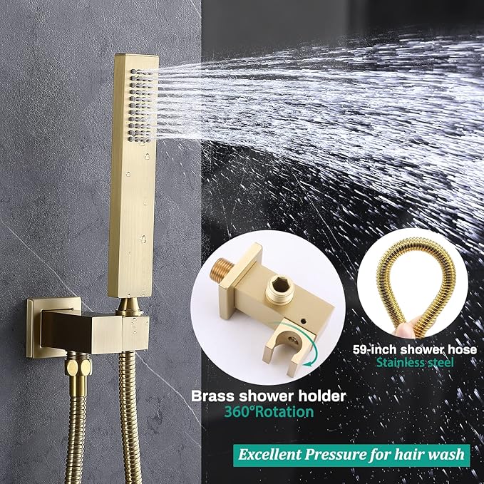 Rain Shower System, 16 Inch Ceiling Mounted Shower Faucet, Shower Combo Set with Rain Shower, Handheld Shower Head, 6 Massage Body Sprays and Pressure Balance Valve Kit