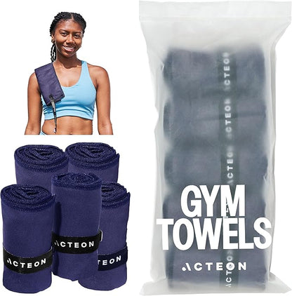 Acteon Microfiber Gym Towels 5 Pack, Quick Dry Silver ION Odor-Free Super Absorbent Sweat Towels for Men & Women, Workout, Yoga, Running, Beach, Travel – 16x30.5 Inch (Midnight Blue)