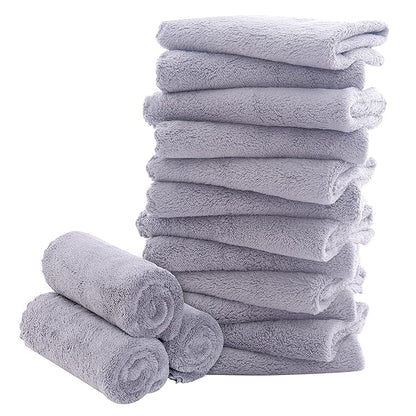 16 Pack Baby Washcloths - Luxury Coral Fleece - Extra Absorbent and Soft Wash Clothes for Newborn, Infants and Toddlers - Suitable for Sensitive Skin and New Born - Baby Shower - Light Grey,10x10 Inch