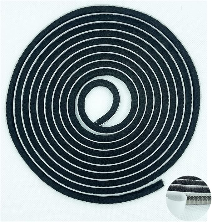 Brush Weather Stripping for Sliding Windows/Doors Frame Side,Pile Self Adhesive Weatherstrip Seal Strip for Soundproofing (16.5ft x11/32 x 11/32 Brush inch, Black)