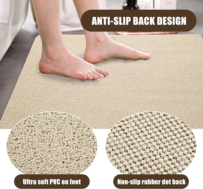 HOMBYS 47 x 32 Extra Large Shower Mat for Shower Stall Tub, Non Slip Bath Mat Bathroom Accessories, PVC Loofah Mats for Shower and Bathroom, Quick Drying, (Khaki, 47"x32")