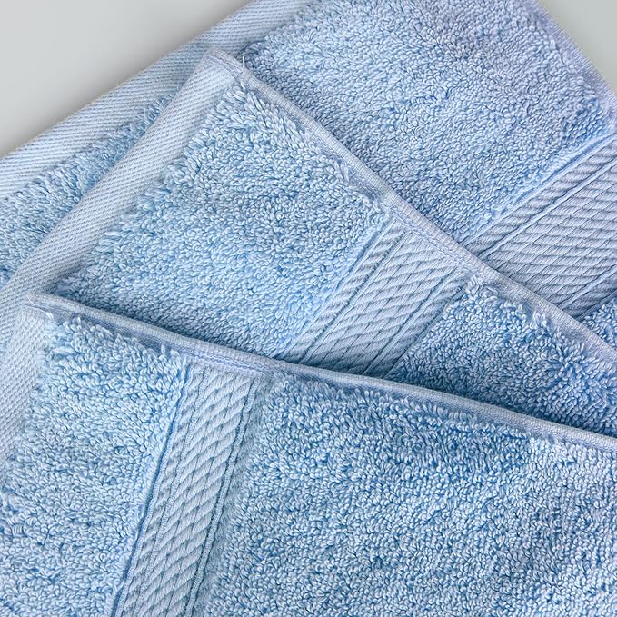 BLUENILEMILLS Madison Egyptian Cotton Towels, Towel Set for Bathroom, Shower, Hotel, Plush, 800 GSM, Highly Absorbent and Ultra-Soft Towels, Bath Essentials, 8 Piece Assorted Towel Set, Light Blue