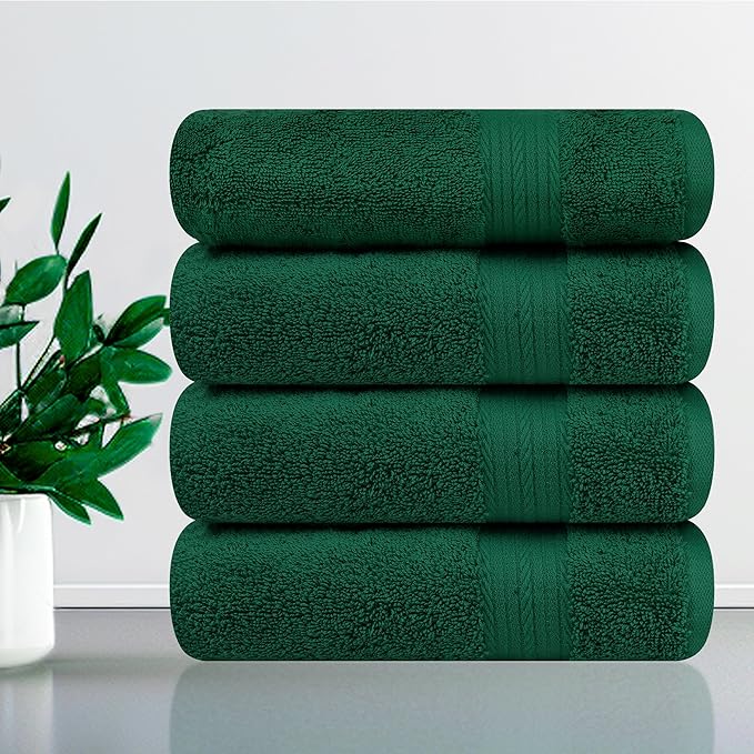 Ample Decor Hand Towels Set of 4 600 GSM 100% Cotton Soft Absorbent Thick Premium Quality, for Hotel, Bathroom, Spa, Daily Use, Gym - Christmas Green - 18 X 28 Inch