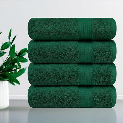 Ample Decor Hand Towels Set of 4 600 GSM 100% Cotton Soft Absorbent Thick Premium Quality, for Hotel, Bathroom, Spa, Daily Use, Gym - Christmas Green - 18 X 28 Inch