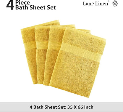 LANE LINEN 100% Luxury Cotton Bath Sheets 4 Pack (35"x66") - Highly Absorbent, Pre Shrunk, Soft, Quick Dry & Fade Resistant Extra Large Bathroom Towel Sets - Gets Soft After Multiple Washes - Mimosa