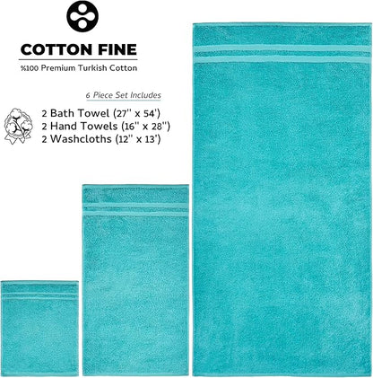 Premium 6 Piece Towel Set, 2 Bath Towel, 2 Hand Towels, 2 Washcloths, 100% Turkish Cotton Soft Absorbent Towels (Turquoise, 6 Piece Towel Set)
