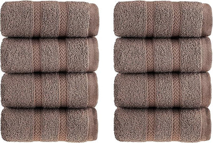 HALLEY Turkish 8 Pack Premium Washcloths (8 Pieces) 650 GSM Highly Absorbent Super Soft 100% Cotton - 8 Washcloths (Brown)