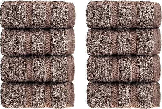 HALLEY Turkish 8 Pack Premium Washcloths (8 Pieces) 650 GSM Highly Absorbent Super Soft 100% Cotton - 8 Washcloths (Brown)