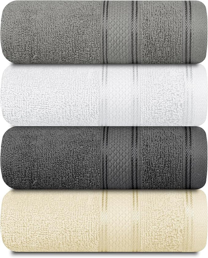 Casa Lino 100% Cotton Hand Towels for Bathroom - Soft, Highly Absorbent & Quick Dry Kitchen Towels - Gym Towel Set - Travel Towel Set - 24" x 16" - Pack of 4 - (Multicolor I)
