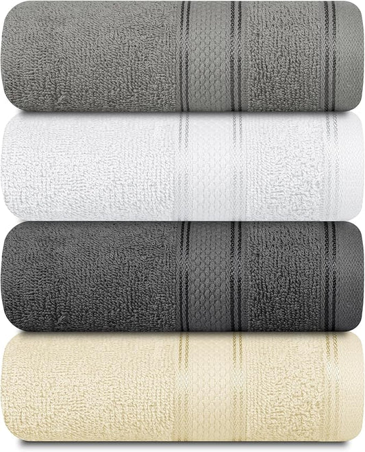 Casa Lino 100% Cotton Hand Towels for Bathroom - Soft, Highly Absorbent & Quick Dry Kitchen Towels - Gym Towel Set - Travel Towel Set - 24" x 16" - Pack of 4 - (Multicolor I)