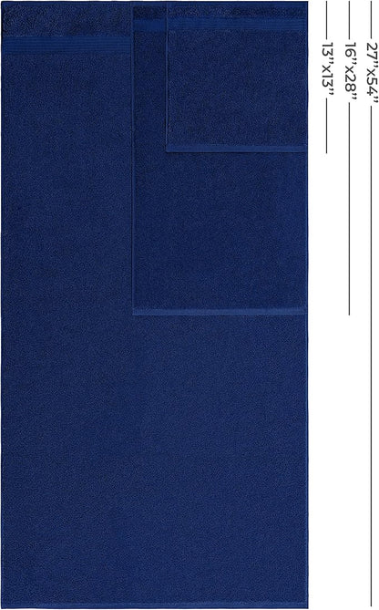 American Veteran 100% Cotton Turkish 6 Piece Luxury Towel Set - 2 Bath, 2 Hand, 2 Washcloths in Navy Blue
