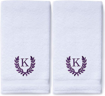 Decorative and Monogrammed Hand Towels for Bathroom Kitchen Makeup | Personalized Gift for Wedding-Bridal | Roman Font Custom Luxury Turkish Towel | Spa Collection, Oversized, 16 X 30 Inch, Set of 2