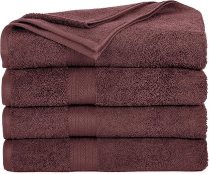 Ample Decor 100% Cotton Bath Towel for Bathroom 30 X 54 Inch 600 GSM Soft Absorbent - 4pcs Brown