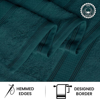 Casa Lino 4 Piece Bath Towel Set | 1 Bath Towel, 2 Wash Cloth, 1 Hand Towels | Bathroom Essentials for New Home, 100% Cotton Luxury Towels, Highly Absorbent Bathroom Set, Teal.