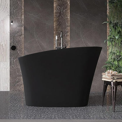 51'' Japanese Soaking Tub Freestanding Bathtub Resin Stone Bathtubs Deep soaking Tub with Overflow and Pop-up Drain - black