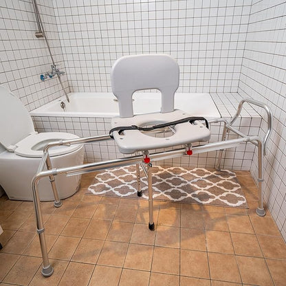 Eagle Health Supplies Toilet-to-Tub Transfer Bench with Cut Out Seat, FSA/HSA Eligible Sliding Shower Chair for Elderly and Disabled, Height Adjustable Shower Seats for Adults Inside Shower, 77963