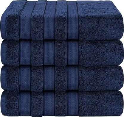 American Soft Linen Salem 100% Cotton Turkish 4 Piece Bath Towels for Bathroom, 600 GSM Soft Absorbent Quick Dry Bath Towel Set, Navy Blue