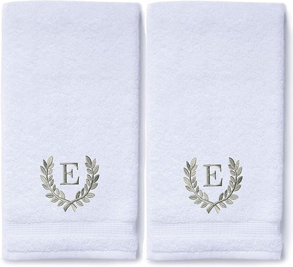 Decorative and Monogrammed Hand Towels for Bathroom Kitchen Makeup | Personalized Gift for Wedding-Bridal | Roman Font Custom Luxury Turkish Towel | Spa Collection, Oversized, 16 X 30 Inch, Set of 2