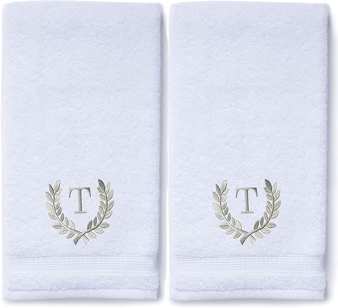 Decorative and Monogrammed Hand Towels for Bathroom Kitchen Makeup | Personalized Gift for Wedding-Bridal | Roman Font Custom Luxury Turkish Towel | Spa Collection, Oversized, 16 X 30 Inch, Set of 2