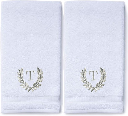 Decorative and Monogrammed Hand Towels for Bathroom Kitchen Makeup | Personalized Gift for Wedding-Bridal | Roman Font Custom Luxury Turkish Towel | Spa Collection, Oversized, 16 X 30 Inch, Set of 2