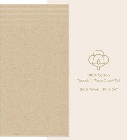 American Soft Linen Luxury 4 Piece Bath Towel Set, 600 GSM 100% Cotton Turkish Bath Towels for Bathroom, 27x54 in Extra Large Bathroom Shower Towels, Beige