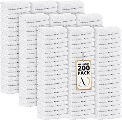 Ample Decor Washcloth Set of 200 White 100% Cotton - Qucik Dry Popcorn Textured - Mulaayam Collection - 12 X 12 Inch