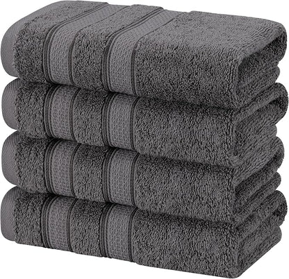 American Soft Linen Salem 100% Cotton Turkish 4 Piece Hand Towels for Bathroom, 600 GSM Soft Absorbent Quickdry Hand Face Towel Set, Dark Gray
