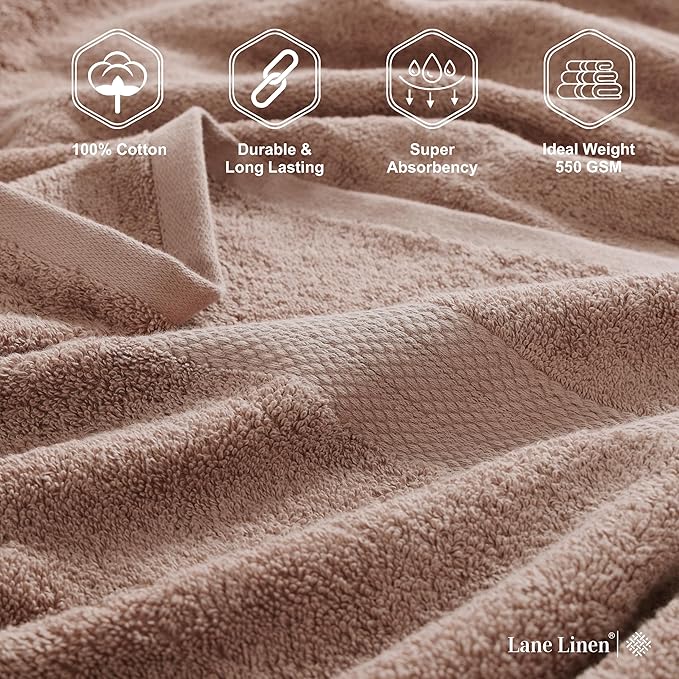 LANE LINEN 100% Natural Cotton Bath Sheets 2 Pack (35"x66") - Ring Spun Tech Extra Large Towel Sets - Quick Dry, Soft & Absorbent Oversized Shower Towels - Holds Well After Multiple Washes - Taupe