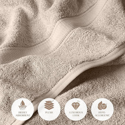 Superior Egyptian Cotton Pile 6 Piece Towel Set, Includes 2 Bath, 2 Hand, 2 Face Towels/Washcloths, Ultra Soft Luxury Towels, Thick Plush Essentials, Guest Bath, Spa, Hotel Bathroom, Stone