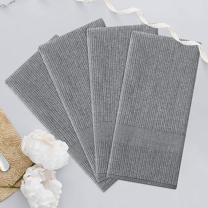 Homaxy Premium Kitchen Towels(18”x 28”, 12 Pack), Large Cotton Kitchen Hand Towels, Flat and Terry Dish Towels, 380 GSM Highly Absorbent Tea Towel Set with Hanging Loop, Grey